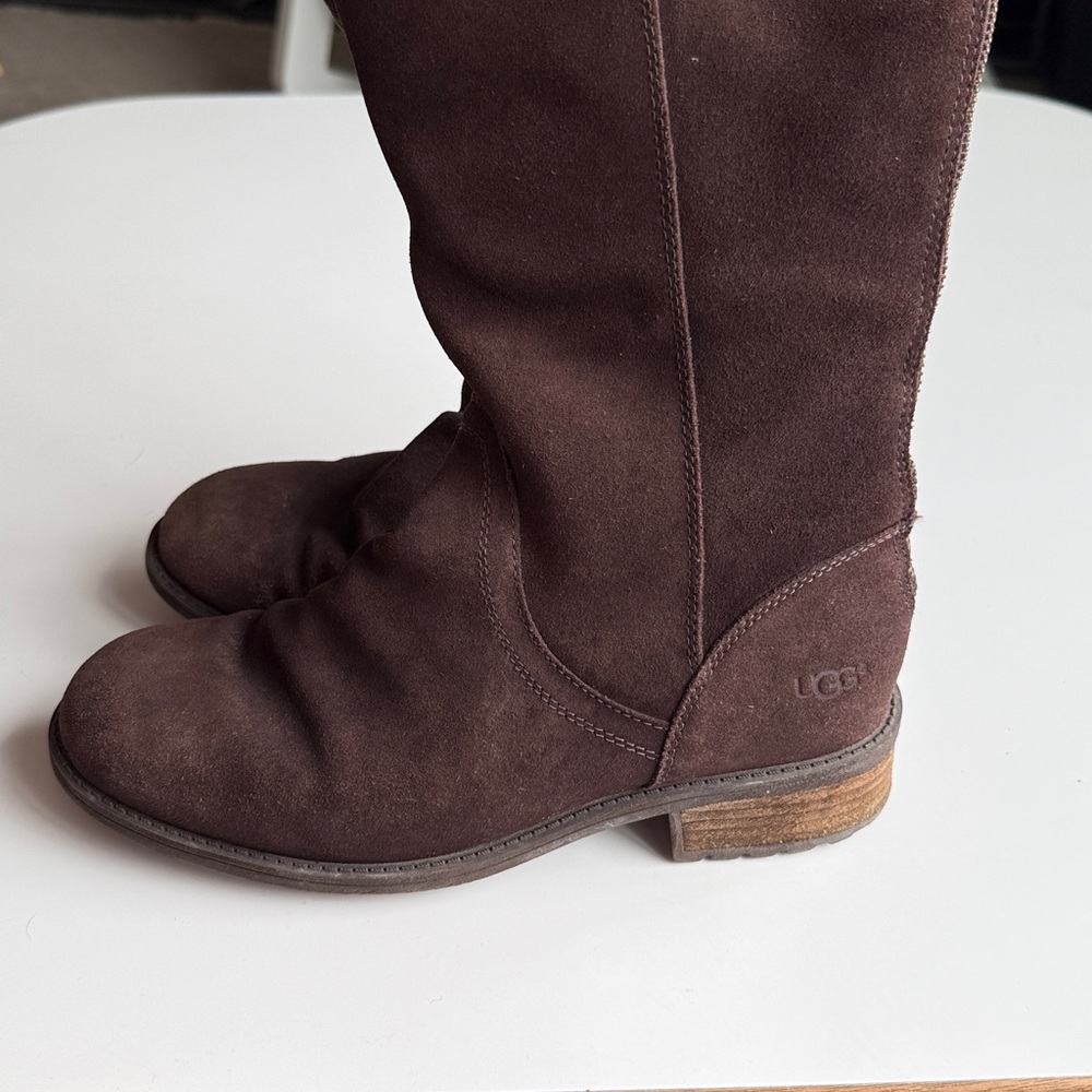 UGG brown suede riding knee high Seldon boots zip up 8.5 - Picture 12 of 16